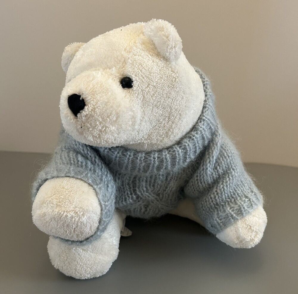 Bath And Body Works Polar Bear Plush Wearing Knitted Sweater Stuffed Animal 8.5"